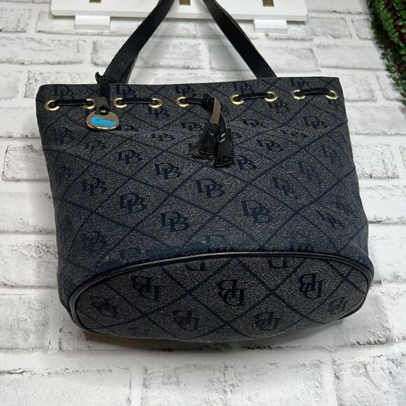 VINTAGE Dooney & Bourke Canvas Signature DB Bucket Leather Trim Bag Purse - Picture 9 of 9
